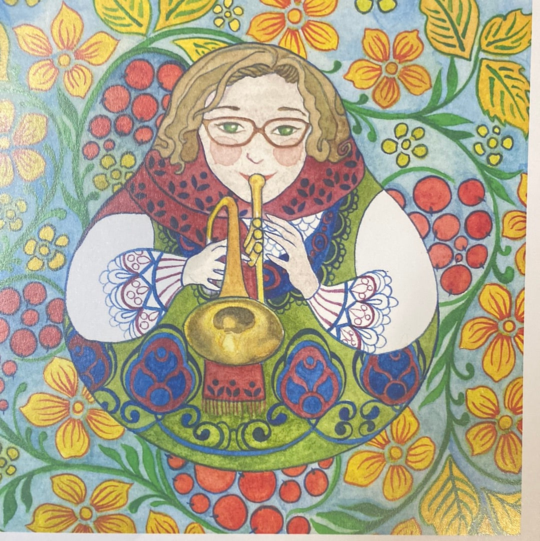 Margarita Brosova Greeting Card Matryoshka Playing the Trumpet