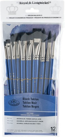Royal Langnickel 12 Piece Soft Hair Black Taklon Brush Set