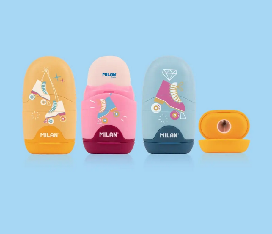 Milan 1116 Rollerskate Capsule Sharpeners with Erasers