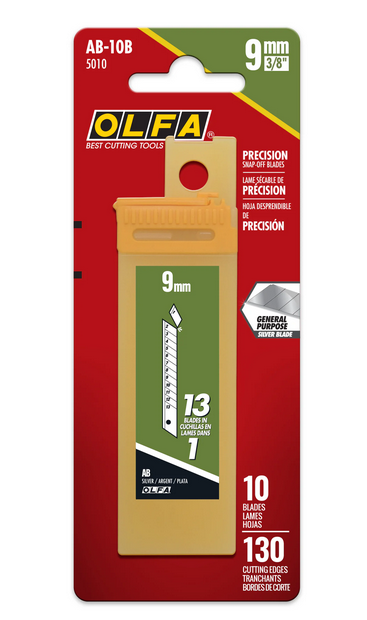 Olfa 10 Pack Precision 9mm Snap Off Silver Blades