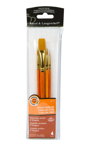 Royal Langnickel 4 Piece Golden Taklon Round/Flat Value Brush Pack
