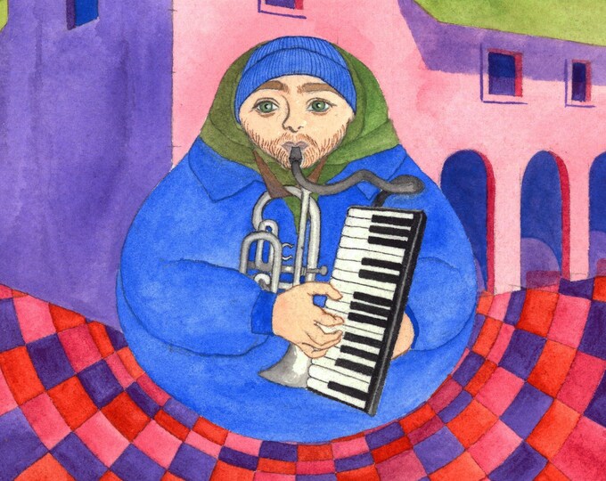 Margarita Brosova Greeting Card Matryoshka Playing the Melodica and Trumpet