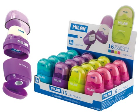 Milan 1116 Capsule Single Hole Sharpeners with Erasers