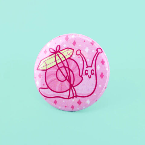 Button Crystal Snail Pin Back