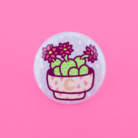 Button Moon Cactus Planter Pin Back