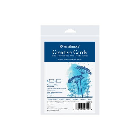 Creative Card Fluorescent White/Deckle Announcement 6pk 3.5x4.875