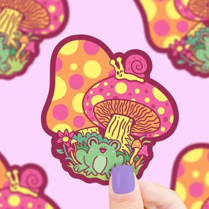 Sticker Happy Frog and Snail Mushroom