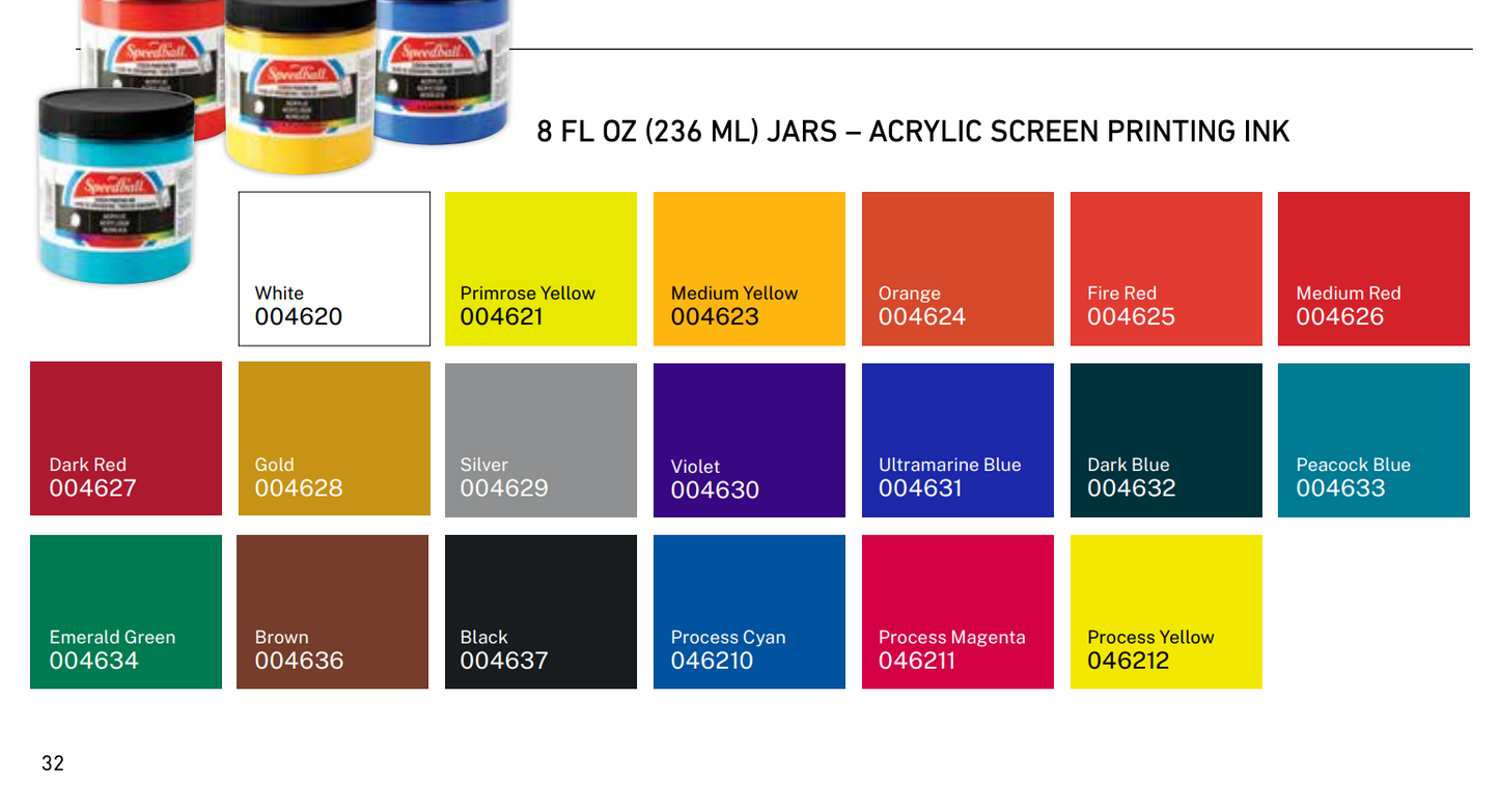 Speedball 8oz Permanent Acrylic Screen Printing Inks