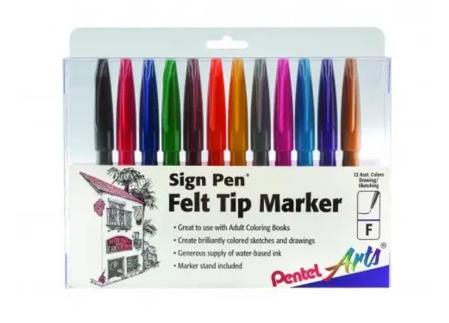 Pentel 12 Pack Set Fine Sign Pens