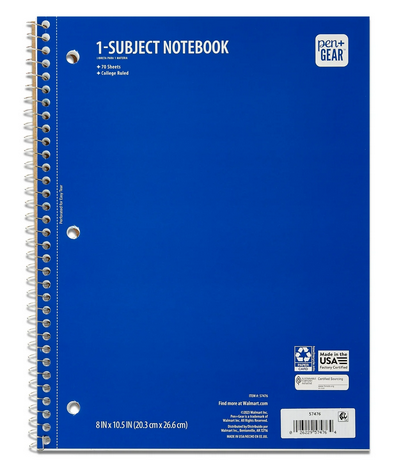 Pen and Gear 1 Subject Notebook
