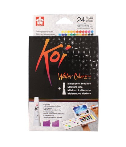 Koi Watercolor Pocket Field Sketch Box Set 24-Colors Plus Iridescent Medium