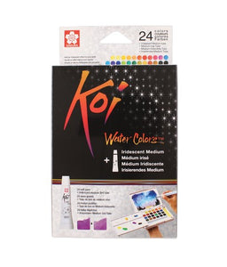 Koi Watercolor Pocket Field Sketch Box Set 24-Colors Plus Iridescent Medium