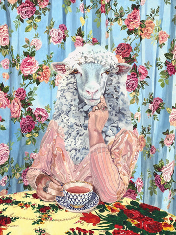 Greeting Card Lady Lamb Drinking Fancy Tea