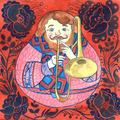 Greeting Card Matryoshka (Russian Nestling Doll) Playing the Trombone