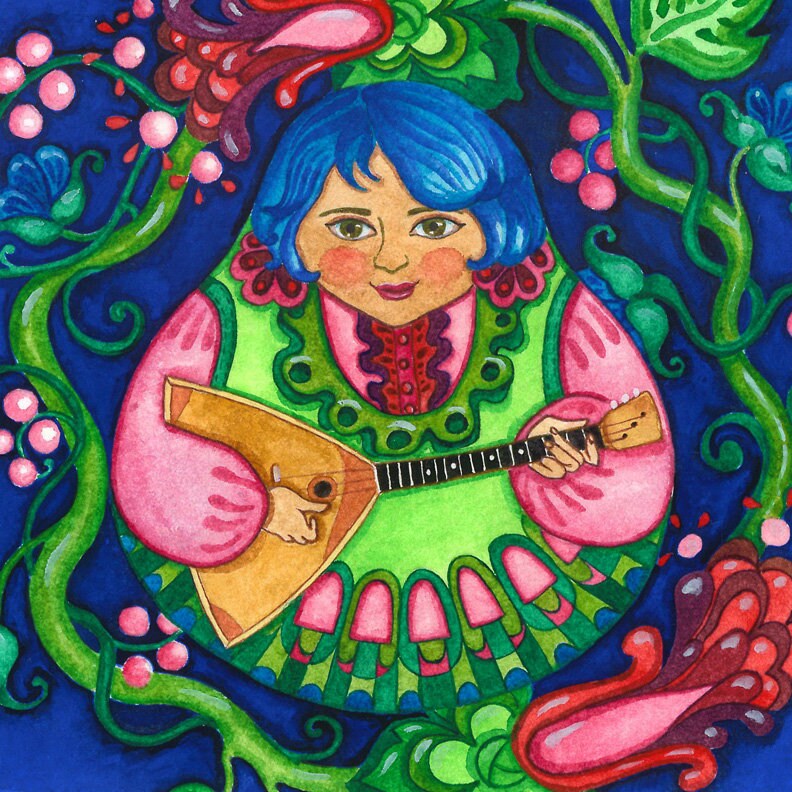 Margarita Brosova Greeting Card Matryoshka Playing the Balalaika