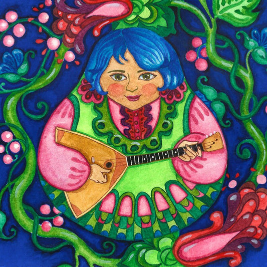 Margarita Brosova Greeting Card Matryoshka Playing the Balalaika