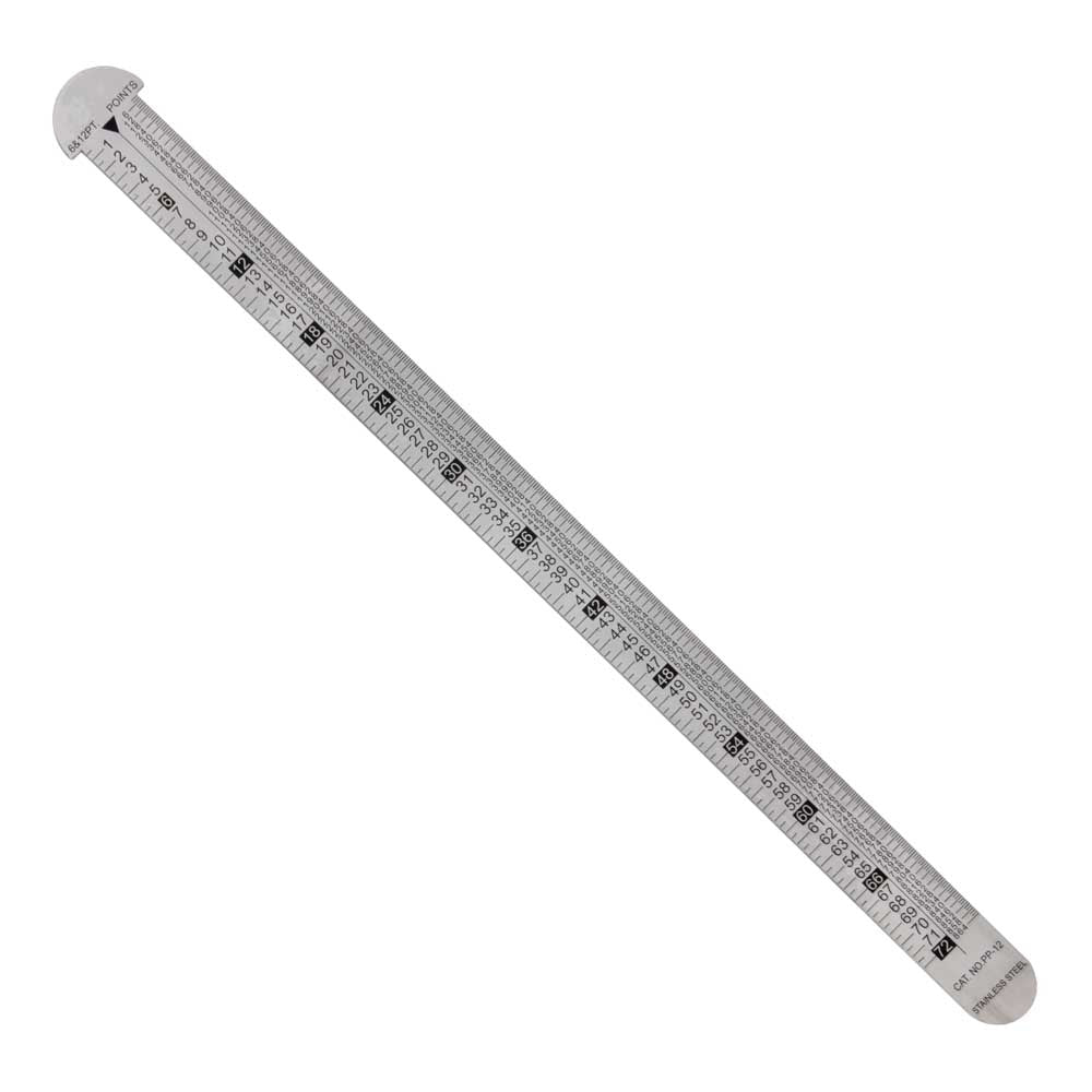 Pacific Arc 12in Stainless Steel Pica Pole Inch Ruler