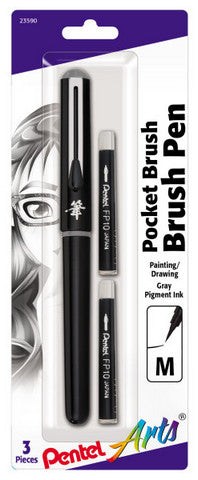 Pentel Gray Pocket Brush Pigment Pen with Refills