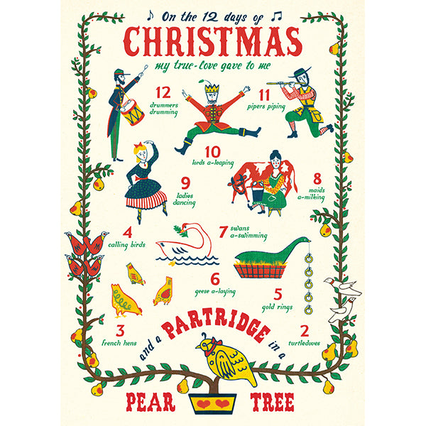 Poster Vintage Inspired 12 Days of Christmas