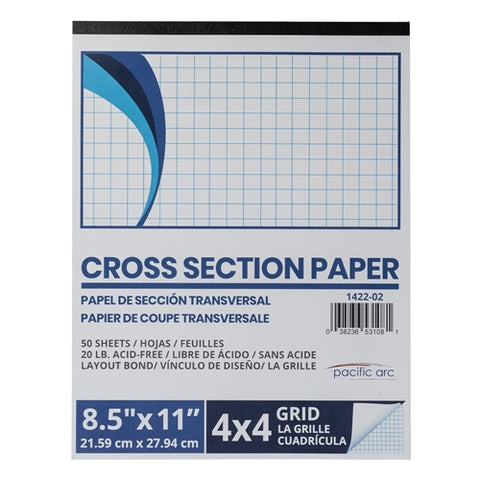 Cross Section Paper 50 Sheet Pad 4x4 Grid 8.5x11