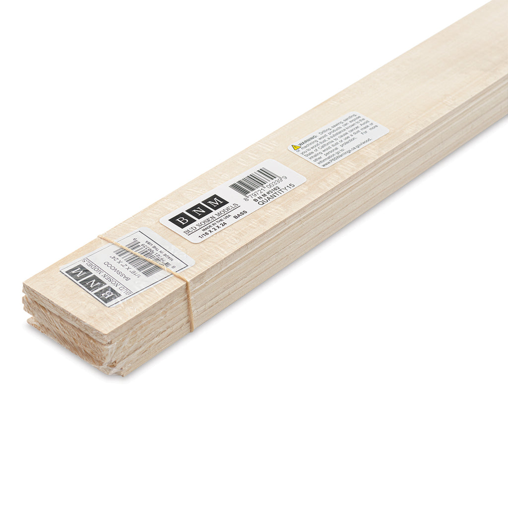 Bud Nosen Basswood Sticks - 1/8 inch x 3/4 inch x 24 inch, 12 Sticks