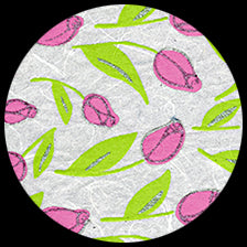 Tiny Tulips Pink/Green/Silver on White