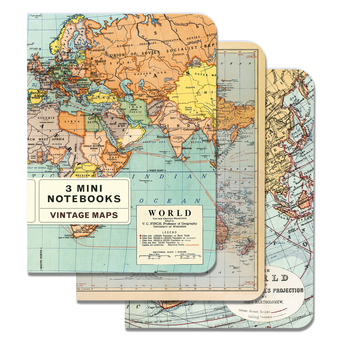 Mini Notebook Vintage World Maps 3 pack