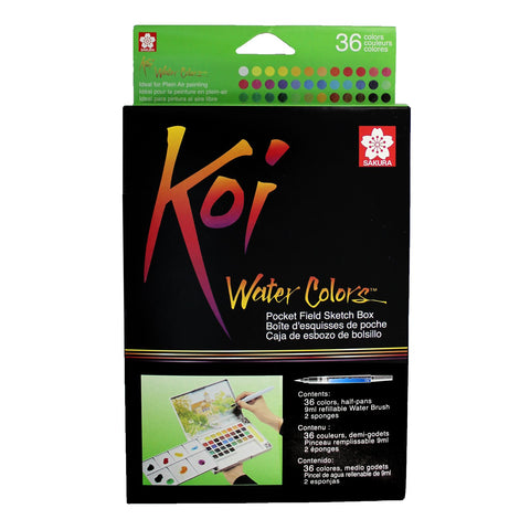 Koi Watercolor Pocket Field Sketch Box Set, 36-Colors