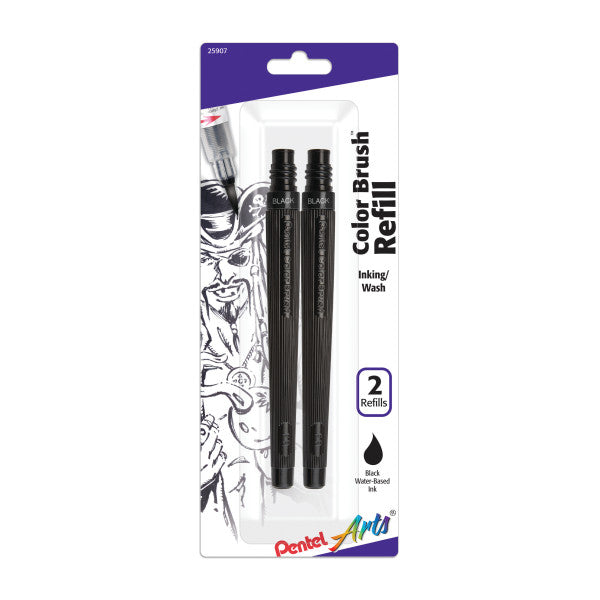 Color Brush Pen Refill Ink Cartridges Water Based Black 2 Pack