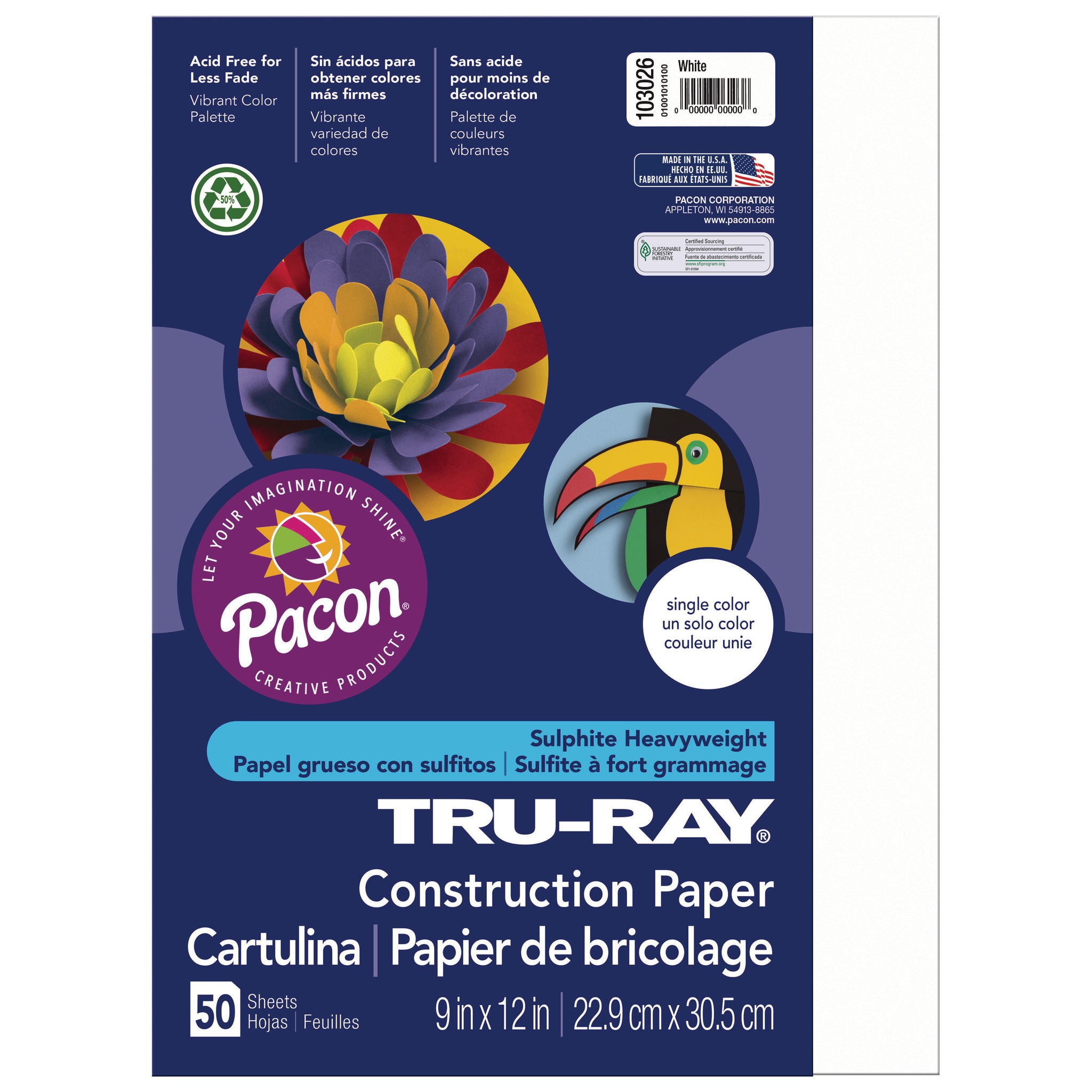 Pacon Tru-Ray Construction Paper 50 Sheets 9x12 White