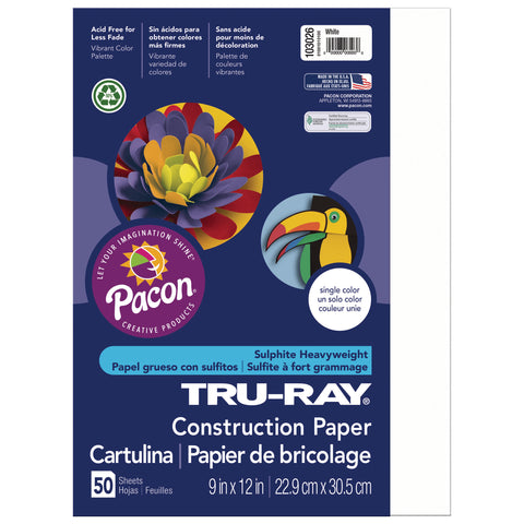 Pacon Tru-Ray Construction Paper 50 Sheets 9x12 White
