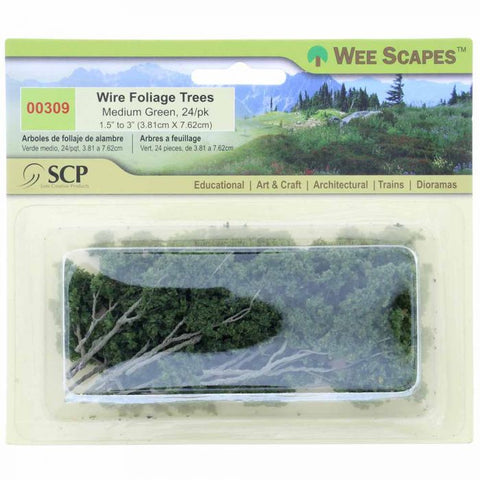 Dark Green Wire Foliage Trees 1.5 to 3" 24 Pack